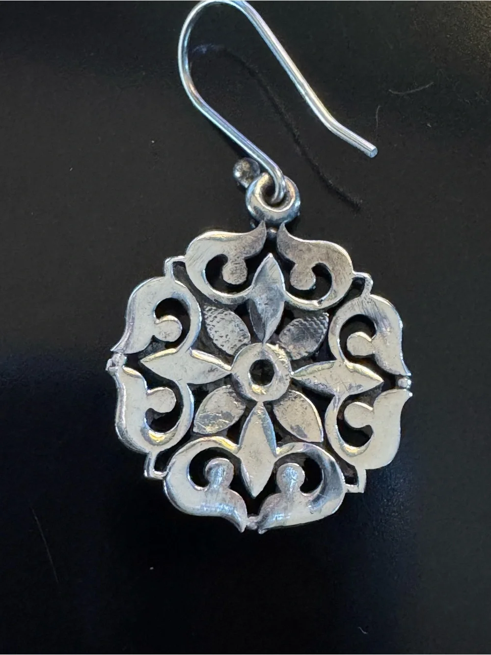 Sterling Silver Filigree Topaz Dangle Earrings - Floral Scrollwork - 1.5”
